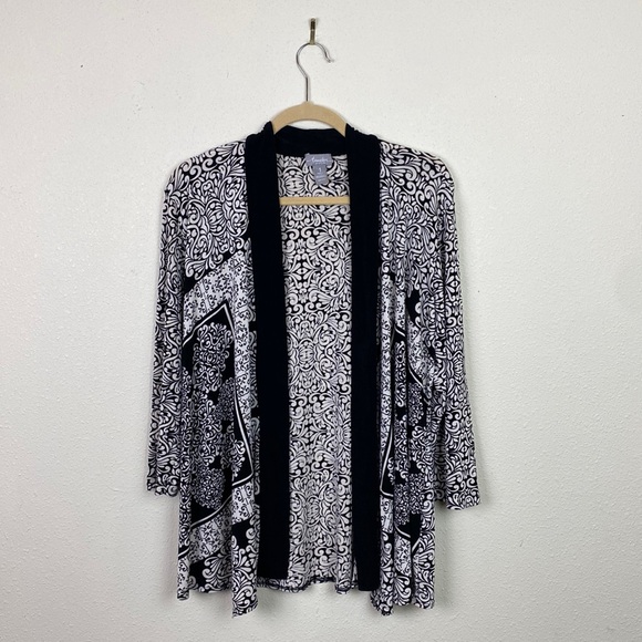 Chico's Travelers | Cream and White Patterned Open Cardigan Wrinkle Free 1 (M/8) - Picture 1 of 9